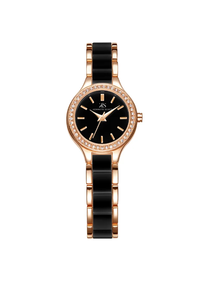 KENNETH SCOTT Kenneth Scott Women's PC21 Movement Watch, Analog Display and Alloy+ceramic Strap - K23509-KCBB, Black