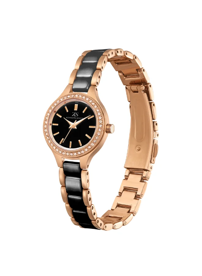 KENNETH SCOTT Kenneth Scott Women's PC21 Movement Watch, Analog Display and Alloy+ceramic Strap - K23509-KCBB, Black