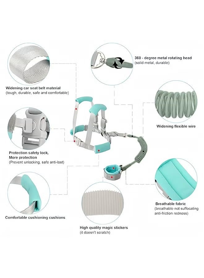 أفضل ذروة حبل جر للأطفال 2 في 1، حزام معصم مضاد للضياع، مناسب لحمل الأطفال الصغار، حبل جر للأطفال، حبل جر للأطفال الصغار، حزام معصم (أخضر 2.5 متر) - Image 5