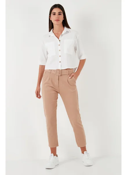 Lela Cotton Normal Waist Regular Fit Belted Trousers Women's Trousers 668YP4152