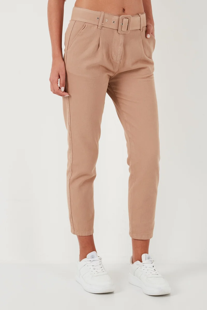 Lela Cotton Normal Waist Regular Fit Belted Trousers Women's Trousers 668YP4152