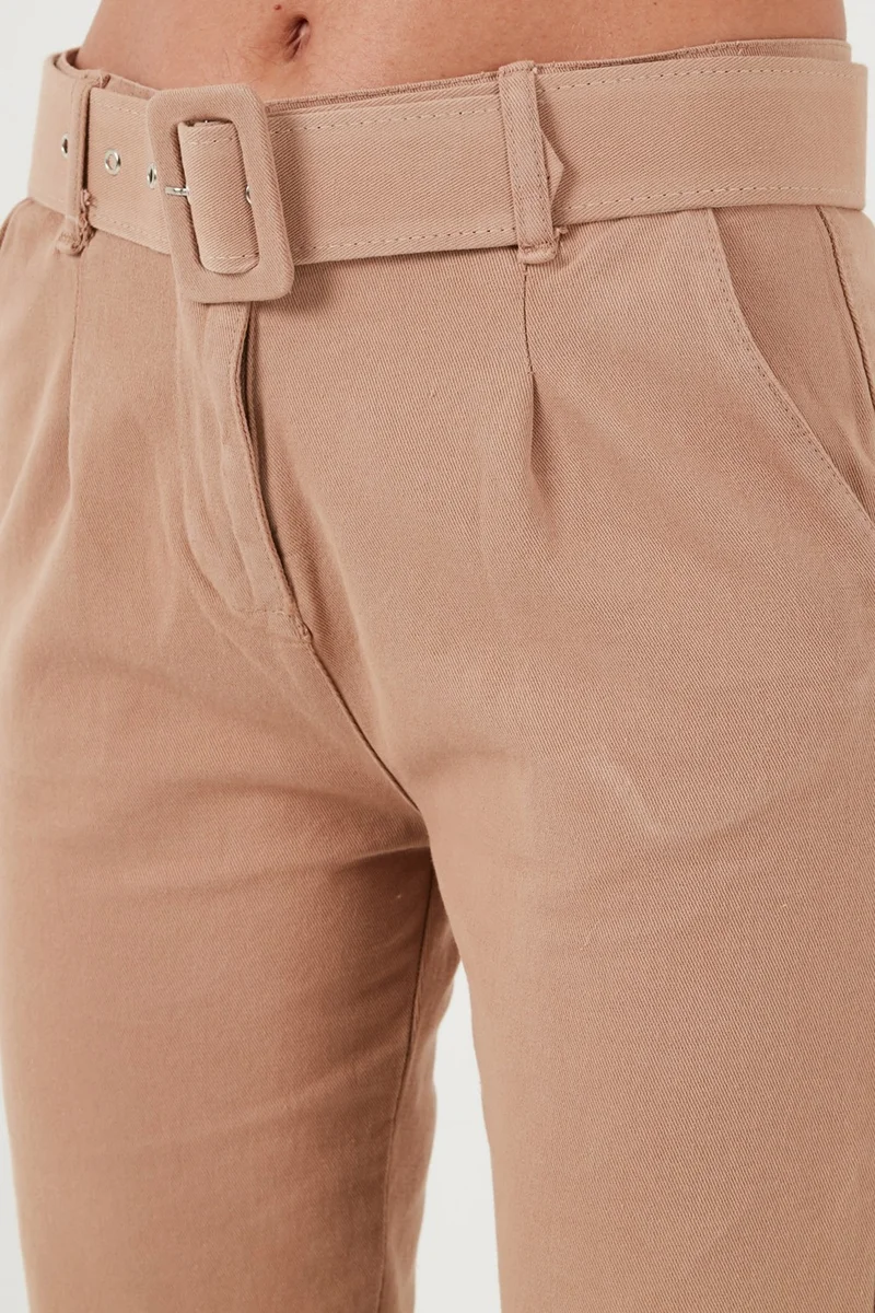Lela Cotton Normal Waist Regular Fit Belted Trousers Women's Trousers 668YP4152