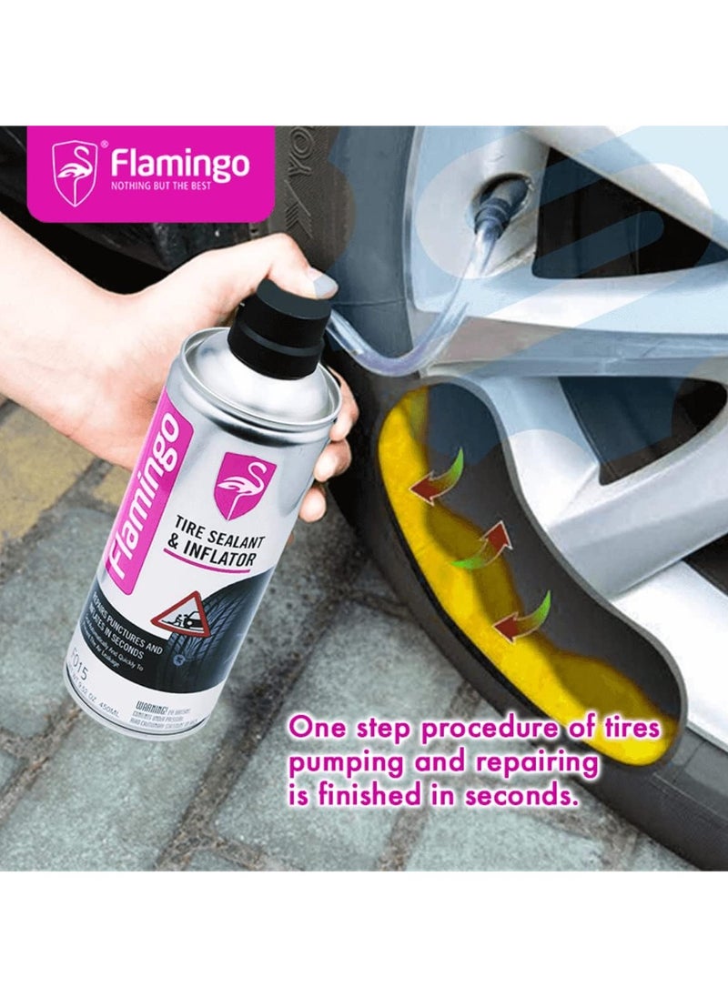 FLAMINGO Flamingo Tire Inflator & Tyre Sealant 450ml One Step Procedure Tyre Repair Kit for Cars, Motorcycles, and Electrical Bicycles| Emergency Tyre Puncture Repair | Tubeless Tyre 450ml  - Image 2