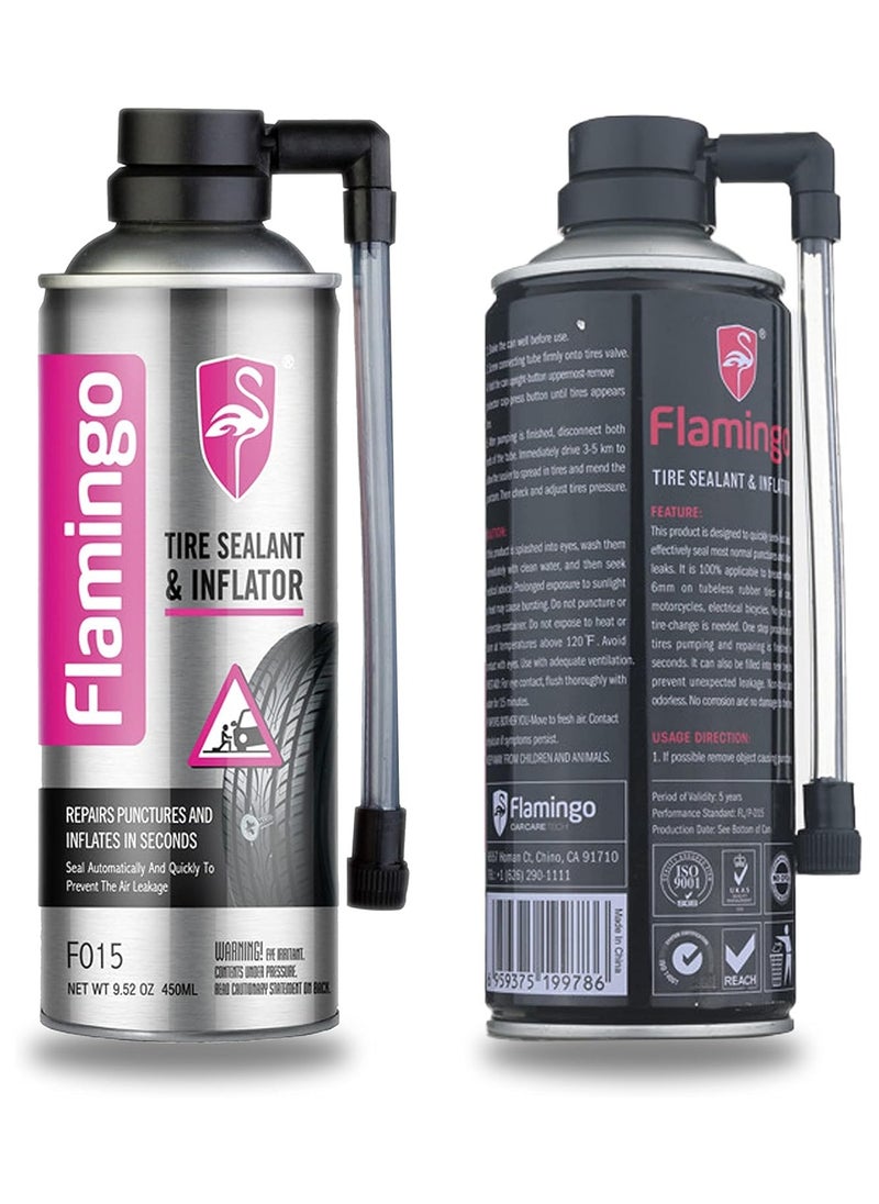 FLAMINGO Flamingo Tire Inflator & Tyre Sealant 450ml One Step Procedure Tyre Repair Kit for Cars, Motorcycles, and Electrical Bicycles| Emergency Tyre Puncture Repair | Tubeless Tyre 450ml  - Image 1