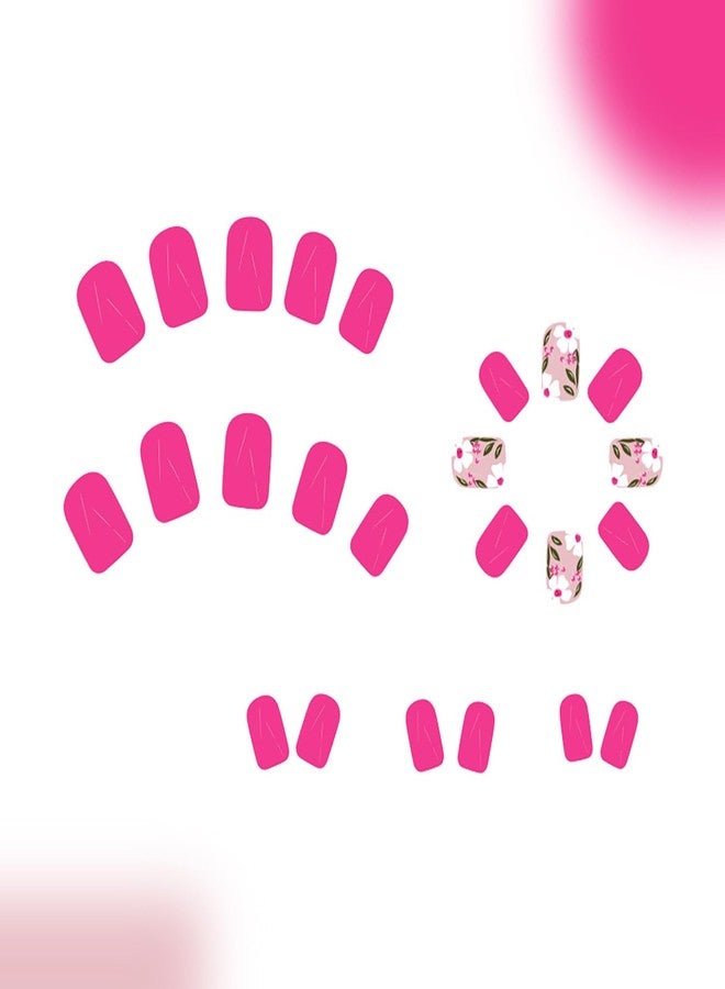 LYLYNB Flower Press on Nails Short Square Fake Nails with Designs Spring Summer Acrylic Nails Full Cover False Nails Cute Floral Glue on Nails Glossy Artificial Nails Reusable Stick on Nails for Women - Image 3