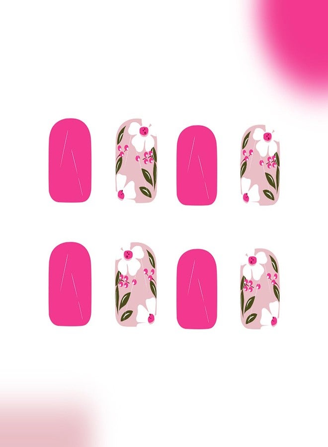 LYLYNB Flower Press on Nails Short Square Fake Nails with Designs Spring Summer Acrylic Nails Full Cover False Nails Cute Floral Glue on Nails Glossy Artificial Nails Reusable Stick on Nails for Women - Image 4