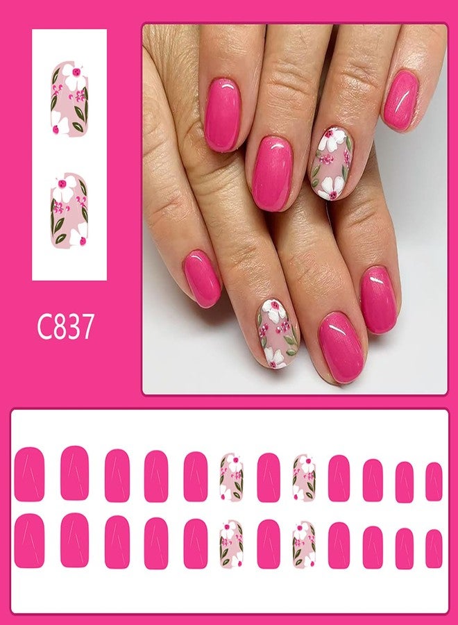 LYLYNB Flower Press on Nails Short Square Fake Nails with Designs Spring Summer Acrylic Nails Full Cover False Nails Cute Floral Glue on Nails Glossy Artificial Nails Reusable Stick on Nails for Women - Image 2