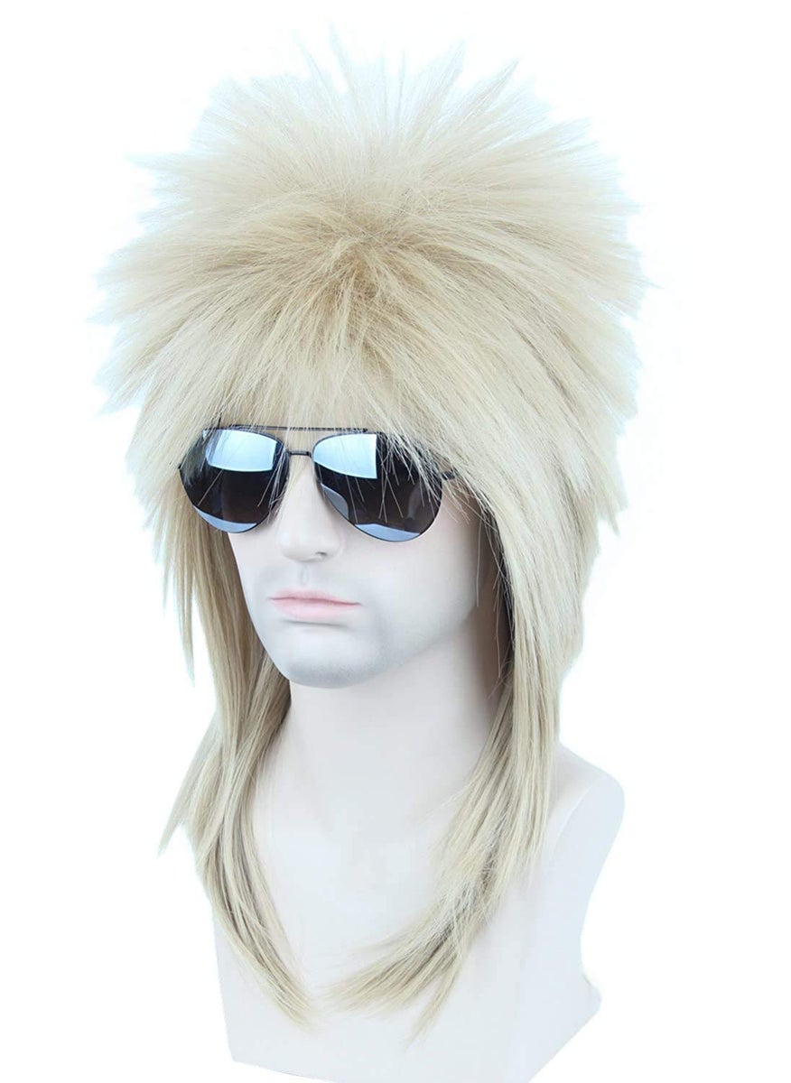 Topcosplay Topcosplay Adult 70s 80s Halloween Costumes Wig Rocking Dude Wig Punk Metal Rocker Disco Mullet Wig (Blonde) 