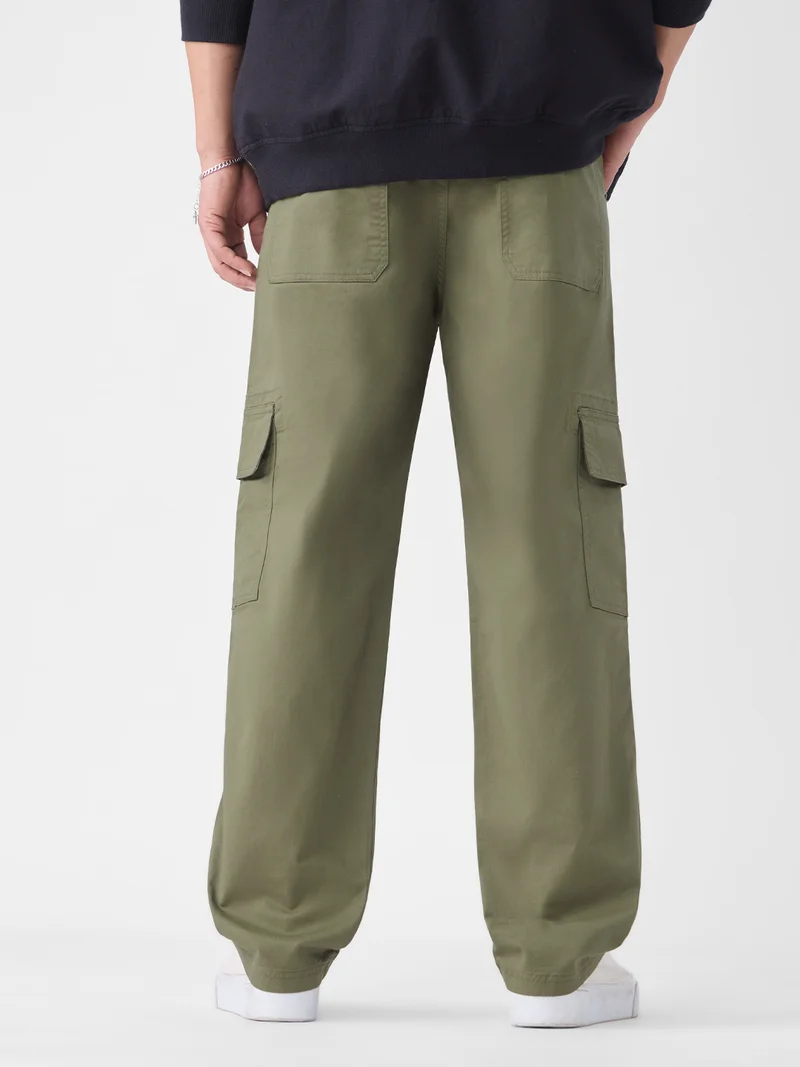 The Souled Store  Utility Line: Quiet Leaf Men and Boys Buttoned Waistband Solid Cotton Twill Japanese Fit Lightweight Stretchable Multi-Pocket Cargo Pants  | Best Price UAE