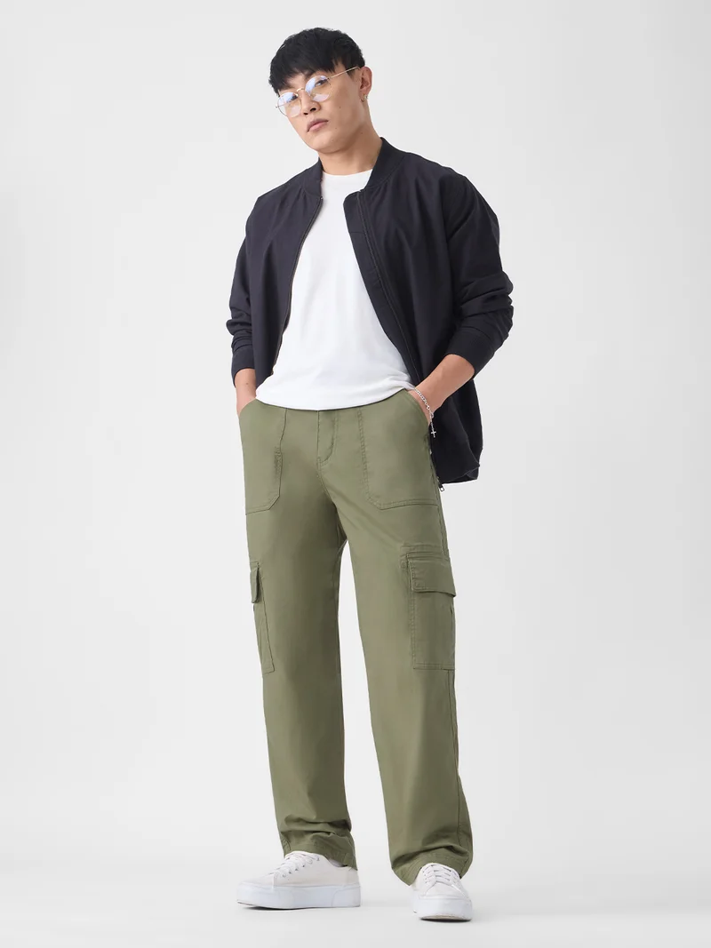 The Souled Store  Utility Line: Quiet Leaf Men and Boys Buttoned Waistband Solid Cotton Twill Japanese Fit Lightweight Stretchable Multi-Pocket Cargo Pants  | Best Price UAE