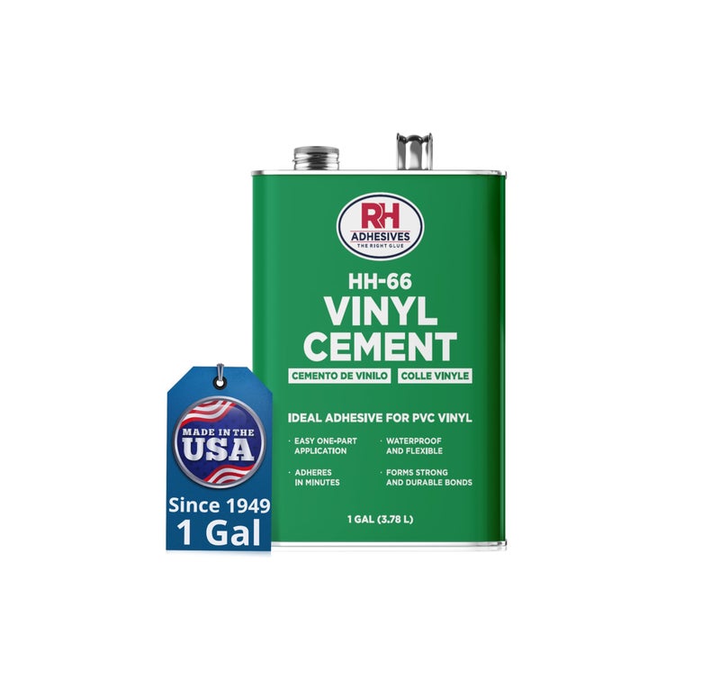 RH Adhesives سيمنت فينيل HH-66، علبة سعة 1 جالون - لاصق فينيل، غراء سيمنت، غراء إصلاح، قوارب قابلة للنفخ، بطانة حمام السباحة، أقمشة مشمسة، خيام، مظلات، حصائر، أغطية، مقاوم للماء، عالي القوة، طويل الأمد، لاصقات RH - Image 1