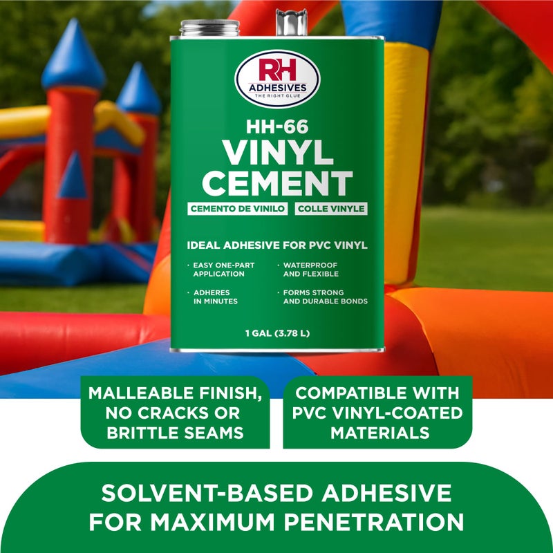 RH Adhesives سيمنت فينيل HH-66، علبة سعة 1 جالون - لاصق فينيل، غراء سيمنت، غراء إصلاح، قوارب قابلة للنفخ، بطانة حمام السباحة، أقمشة مشمسة، خيام، مظلات، حصائر، أغطية، مقاوم للماء، عالي القوة، طويل الأمد، لاصقات RH - Image 3