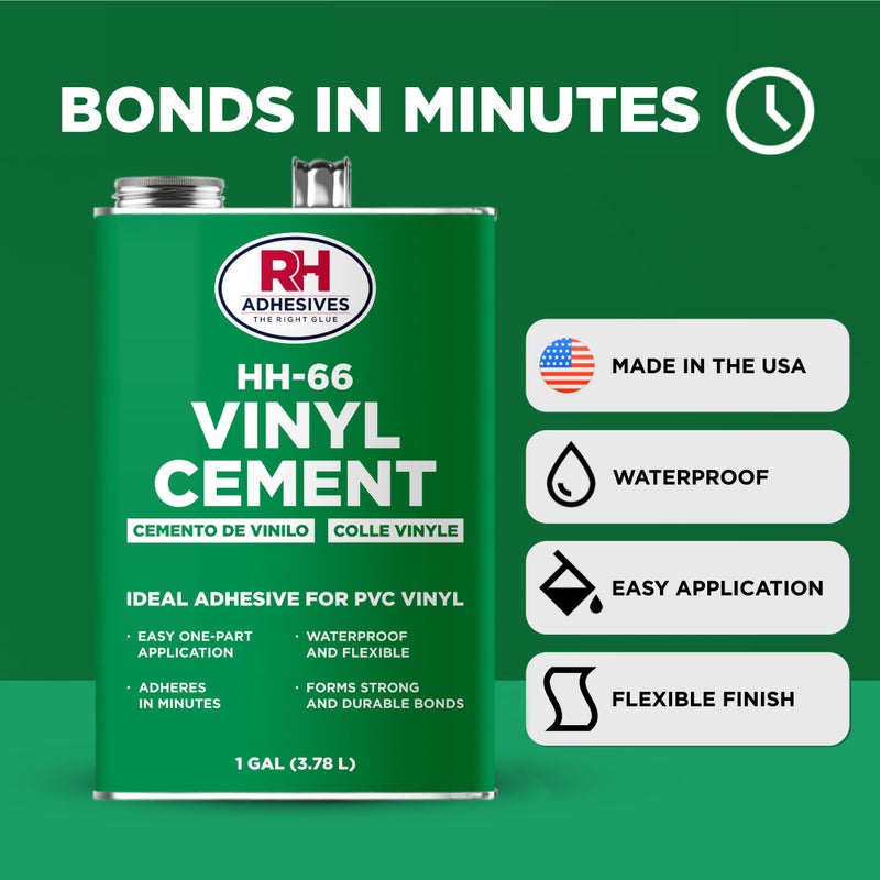 RH Adhesives سيمنت فينيل HH-66، علبة سعة 1 جالون - لاصق فينيل، غراء سيمنت، غراء إصلاح، قوارب قابلة للنفخ، بطانة حمام السباحة، أقمشة مشمسة، خيام، مظلات، حصائر، أغطية، مقاوم للماء، عالي القوة، طويل الأمد، لاصقات RH - Image 2