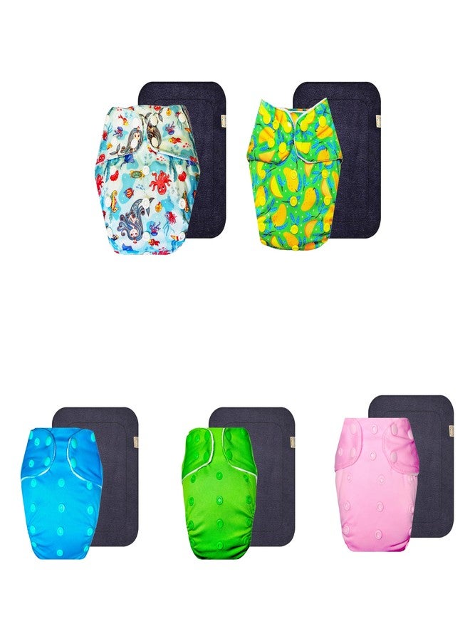 Dumbledo Premium Cloth Diaper with Gray Insert (Pack of 5) | Dry Feel and Comfortable | Leakproof | Travel Friendly | Everyday Diapering Essential | 3 Months - 3 Years | Unisex Baby - Image 1