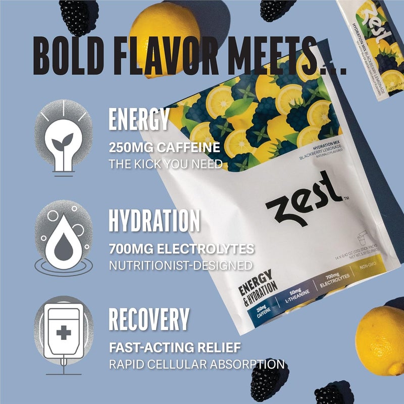 Zest Electrolyte Hydration Powder  Mix wWater  14 Packets  Low Sugar Liquid Enhancer 1 Pack 14 Powder Sticks BlackBerry Lemonade Energy  Hydration - Image 3