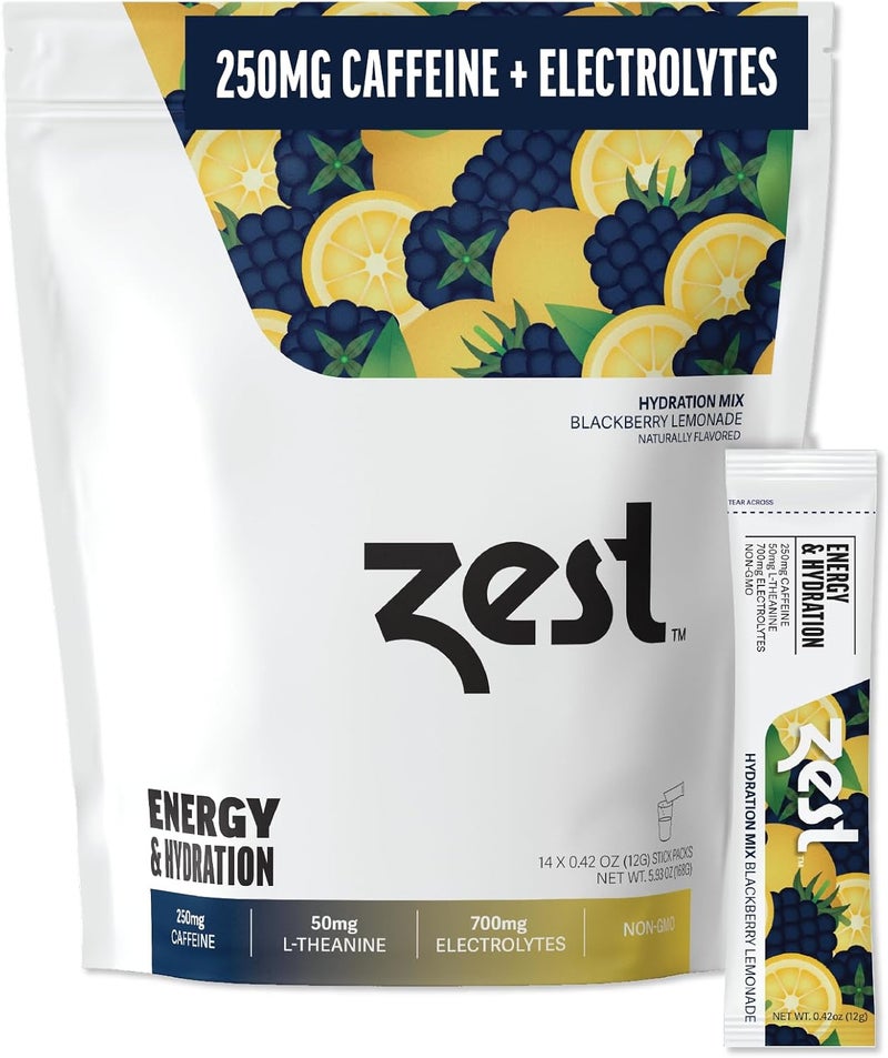 Zest Electrolyte Hydration Powder  Mix wWater  14 Packets  Low Sugar Liquid Enhancer 1 Pack 14 Powder Sticks BlackBerry Lemonade Energy  Hydration - Image 1