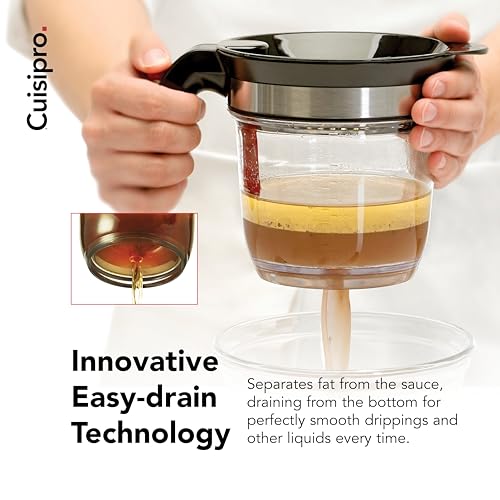 Cuisipro Fat Separator with Bottom Release, Plastic, 4 Cup Strainer with Handle, Grease Strainer Dishwasher Safe, Oil Separator for Kitchen - Image 2