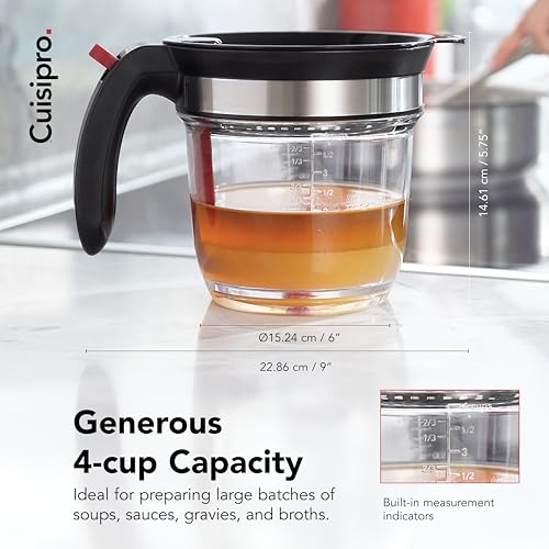 Cuisipro Fat Separator with Bottom Release, Plastic, 4 Cup Strainer with Handle, Grease Strainer Dishwasher Safe, Oil Separator for Kitchen - Image 4