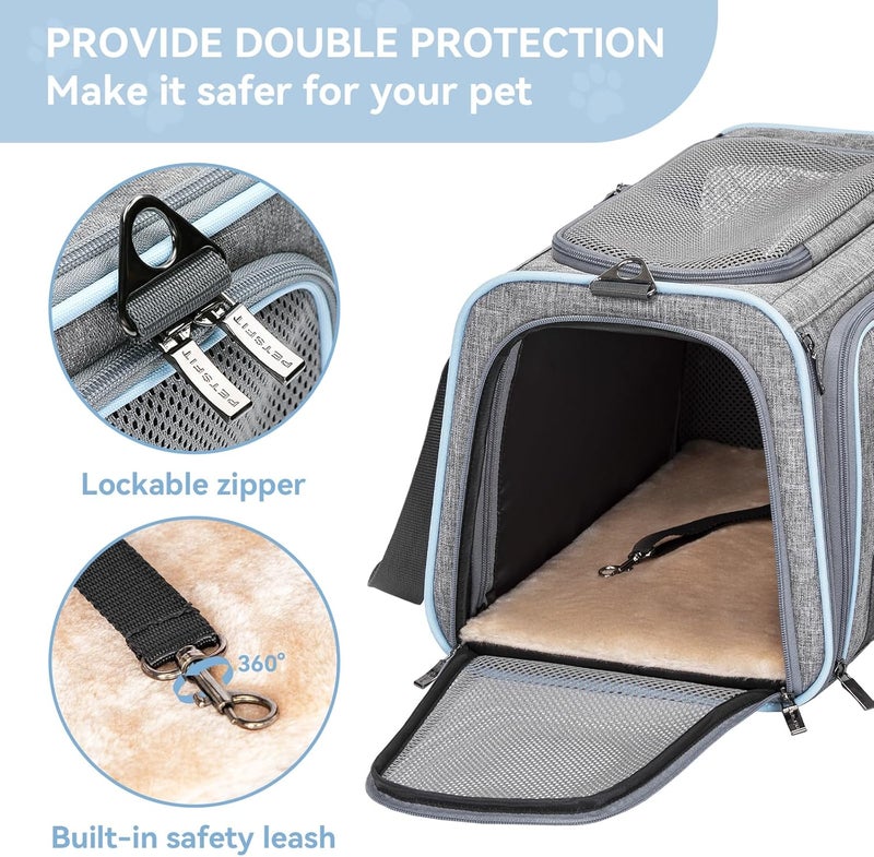 Petsfit Foldable Cat and Dog Transport Bag, Expandable Cat Transport Box with Shoulder Strap, Dog Carrier, Flight Bag, Oxford Fabric for Cats and Dogs, M/Grey/Double-Sided - Image 5