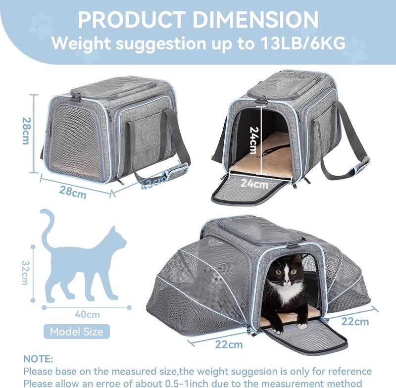 Petsfit Foldable Cat and Dog Transport Bag, Expandable Cat Transport Box with Shoulder Strap, Dog Carrier, Flight Bag, Oxford Fabric for Cats and Dogs, M/Grey/Double-Sided - Image 4