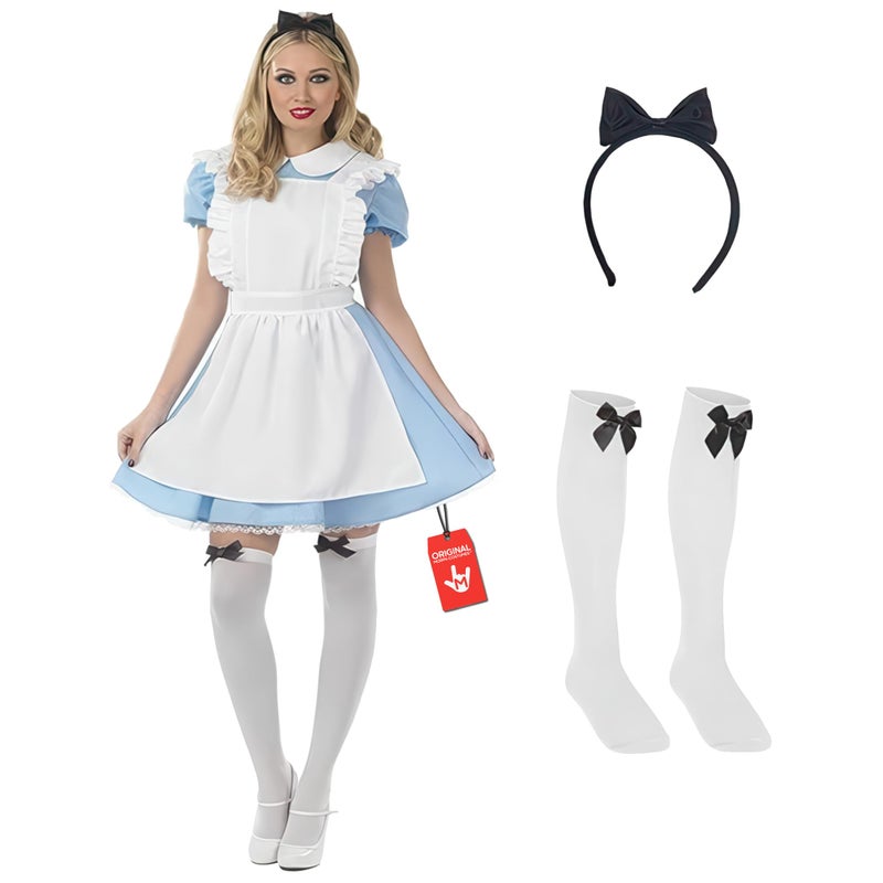 fun shack Womens Alice Costume Blue Dress Alice Costume Fairy Tale Costumes Halloween Costumes for Women Adult L