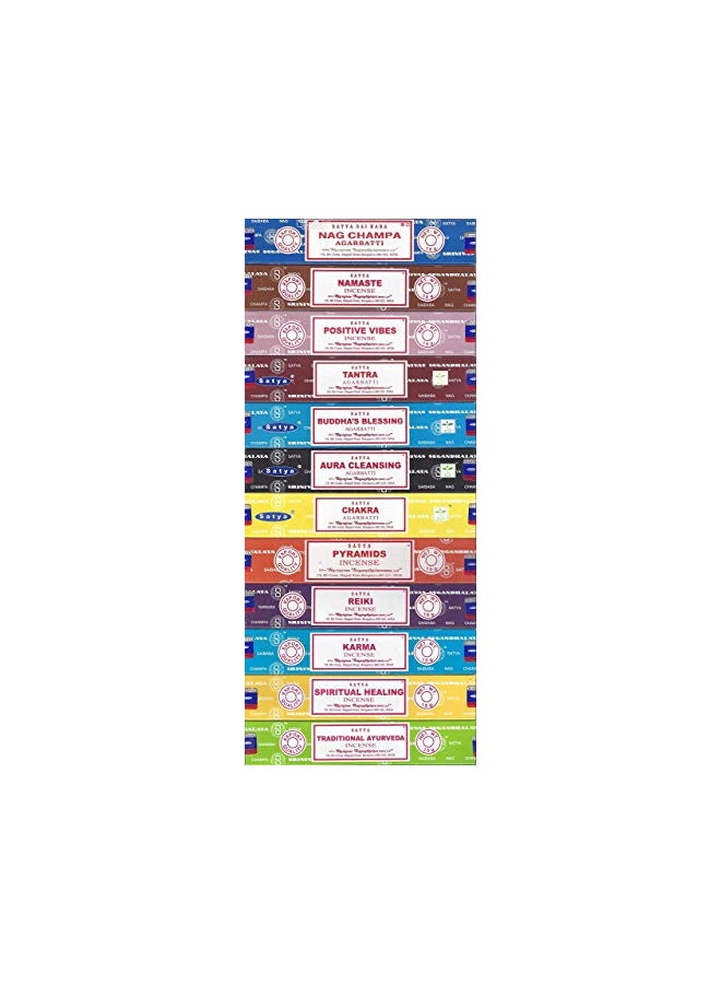 Satya Set of 12 Nag Champa Namaste Positive Vibes Tantra Buddha Blessing Aura Cleansing Chakra Pyramids Reiki Karma Spiritual Healing Traditional Ayurveda by Satya - Image 1