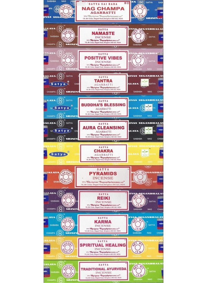Satya Set of 12 Nag Champa Namaste Positive Vibes Tantra Buddha Blessing Aura Cleansing Chakra Pyramids Reiki Karma Spiritual Healing Traditional Ayurveda by Satya - Image 2