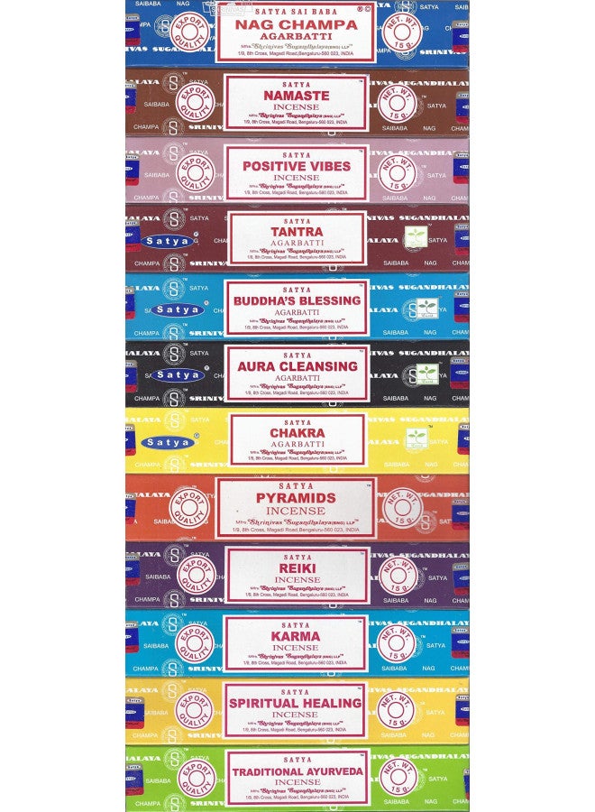 Satya Set of 12 Nag Champa Namaste Positive Vibes Tantra Buddha Blessing Aura Cleansing Chakra Pyramids Reiki Karma Spiritual Healing Traditional Ayurveda by Satya - Image 3