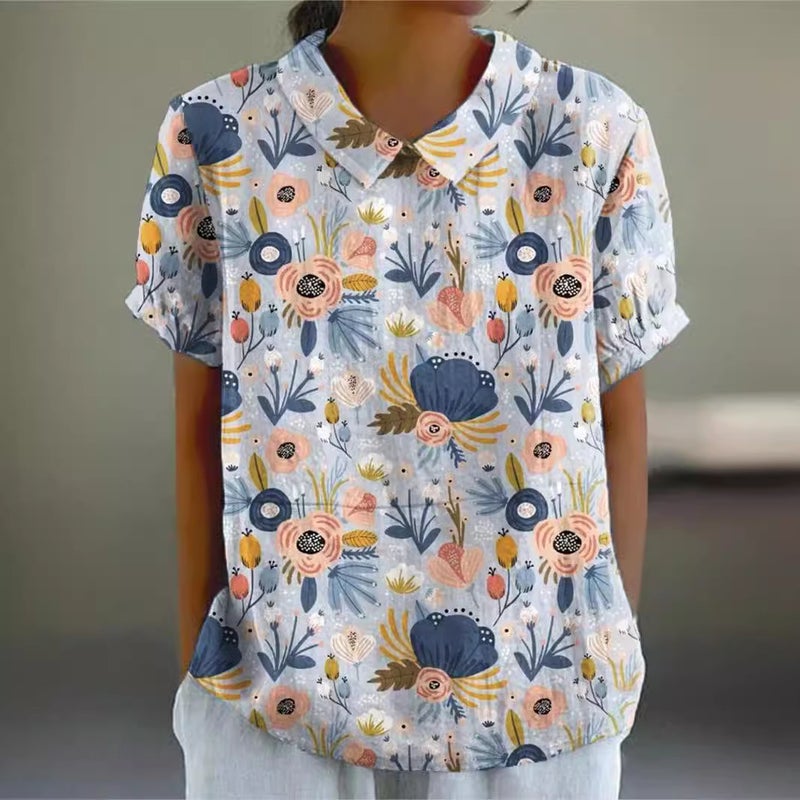 2024 Summer Independent Station New Shirt Women'S Short Sleeve Creative Retro Floral Cute Style Short Sleeve T-Shirt - Image 2