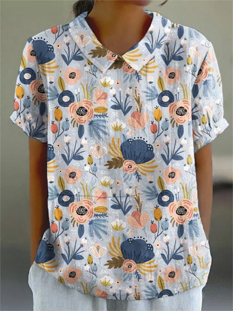 2024 Summer Independent Station New Shirt Women'S Short Sleeve Creative Retro Floral Cute Style Short Sleeve T-Shirt - Image 1