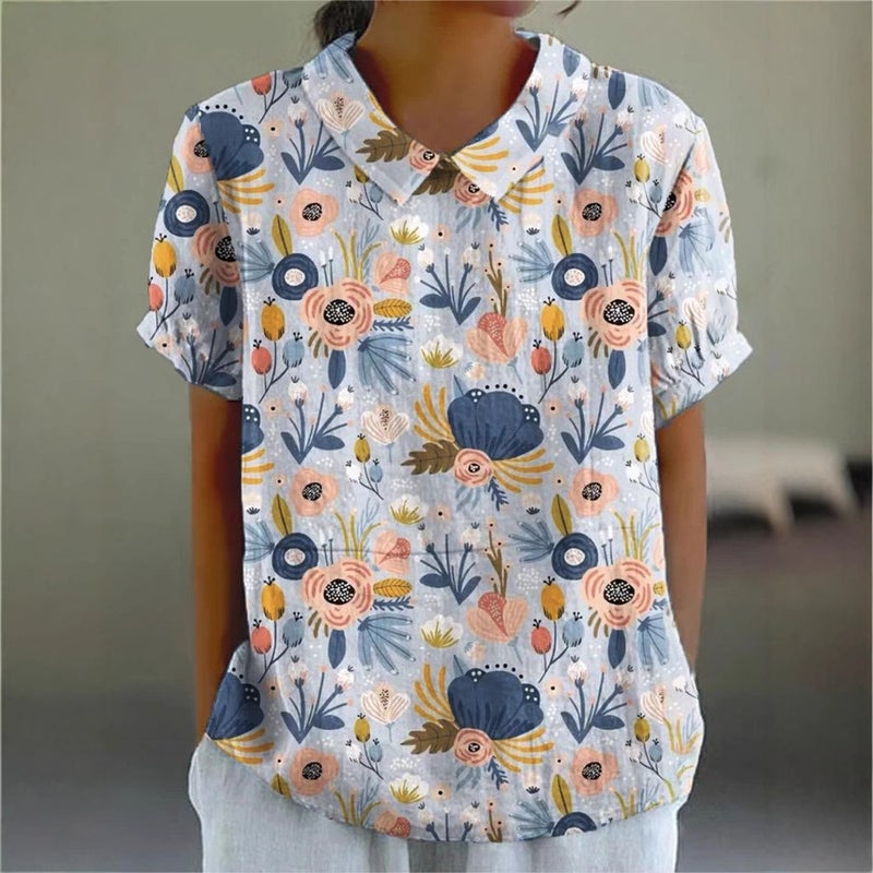 2024 Summer Independent Station New Shirt Women'S Short Sleeve Creative Retro Floral Cute Style Short Sleeve T-Shirt - Image 4