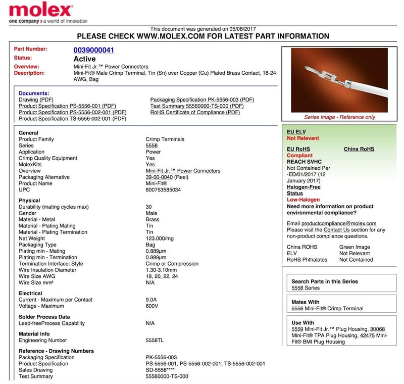 Molex 6 Circuit Wire Connector - 5 Complete Conn. w/Pins Mini-Fit Jr ™ - Image 5