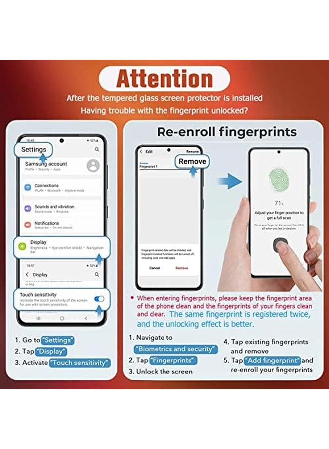 erorex S23 Plus Plus Glass Screen Protector And Camera Protector 2 Plus 2 Pack Hd Clear Tempered Glass Scratch Resistant Fingerprint Unlock 3D Curved Full Coverage Bubble Free For Samsung Galaxy S23 Plus 6.6"  - Image 5