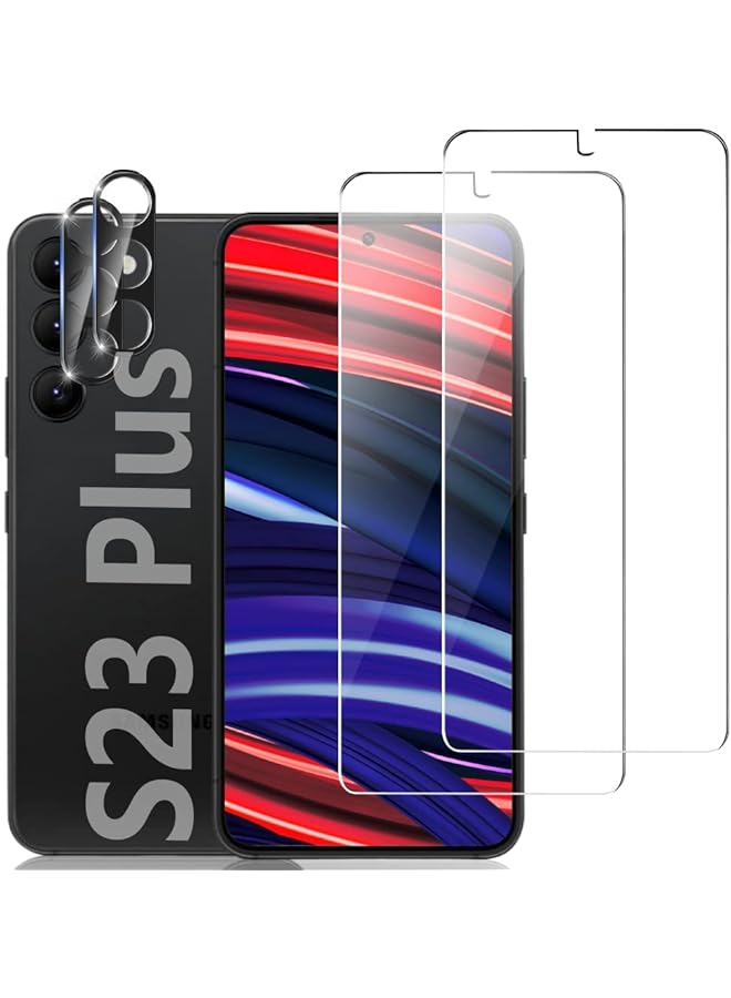 erorex S23 Plus Plus Glass Screen Protector And Camera Protector 2 Plus 2 Pack Hd Clear Tempered Glass Scratch Resistant Fingerprint Unlock 3D Curved Full Coverage Bubble Free For Samsung Galaxy S23 Plus 6.6"  - Image 1