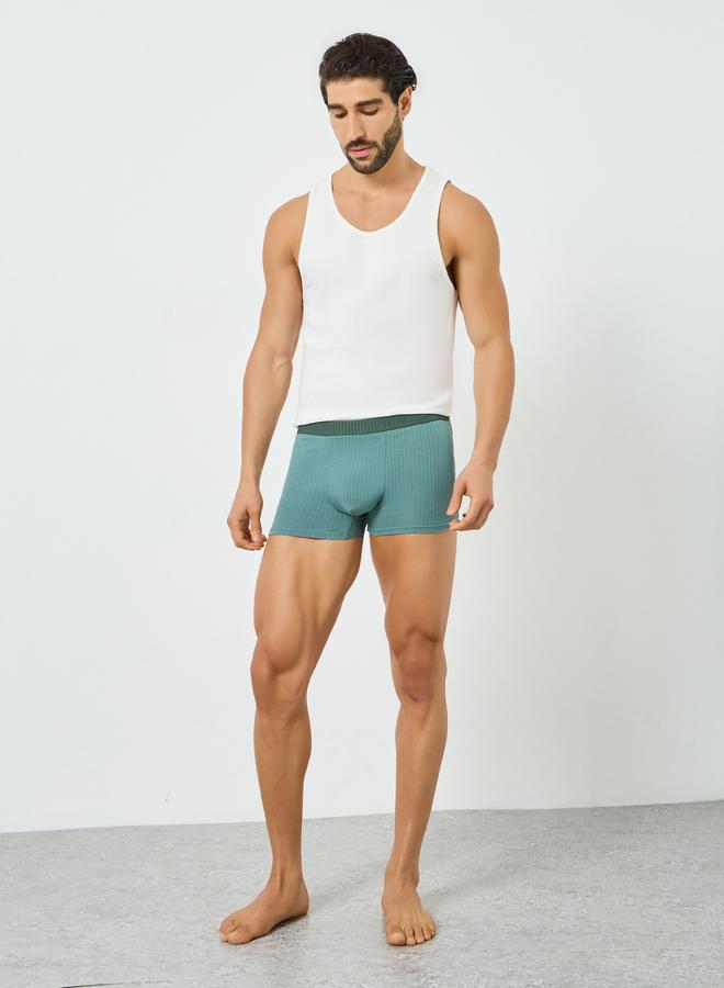 Styli Men Teal Cotton Striped Cotton Trunks - Image 2