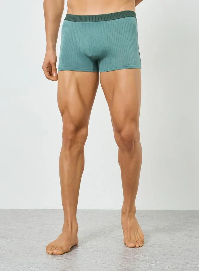 Men Teal Cotton Striped Cotton Trunks