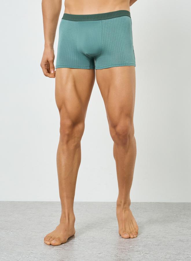 Styli Men Teal Cotton Striped Cotton Trunks - Image 1