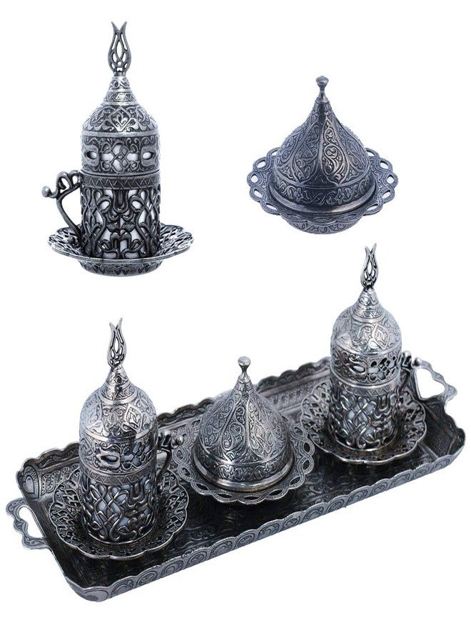 Alisveristime Turkish Coffee Set for Two - Authentic Ottoman Style Cups, Saucers, and Serving Tray with Lale Motifs (Acur) (Black) - Image 1