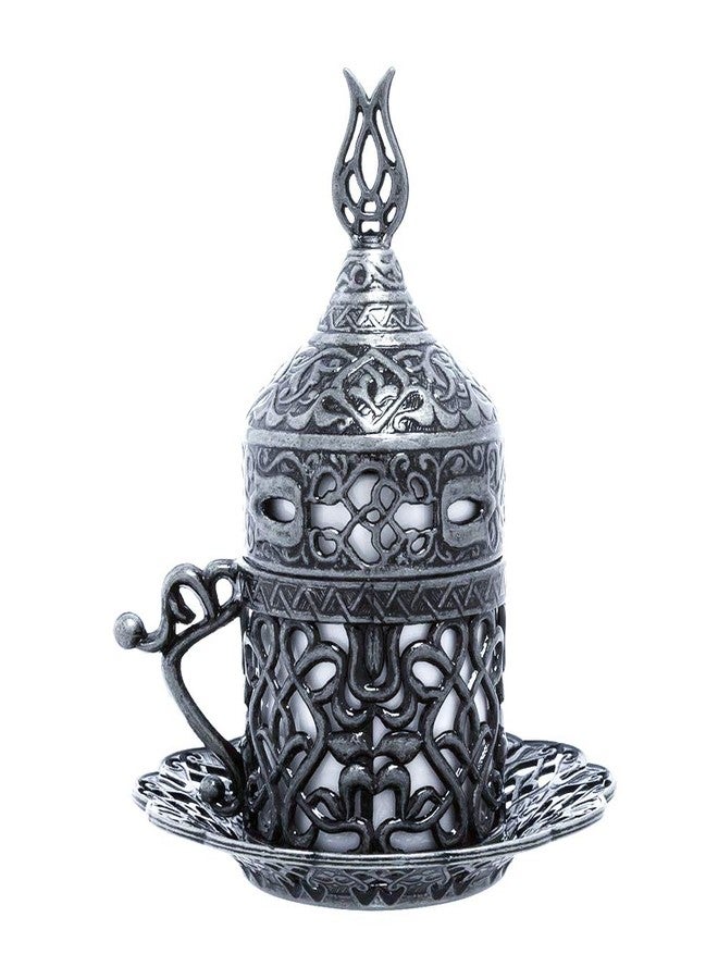 Alisveristime Turkish Coffee Set for Two - Authentic Ottoman Style Cups, Saucers, and Serving Tray with Lale Motifs (Acur) (Black) - Image 5