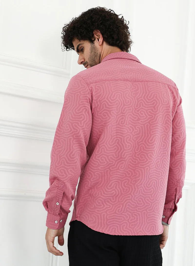 كامبوس سوترا Men's Rouge Pink Doodle-Tactile Regular Shirt