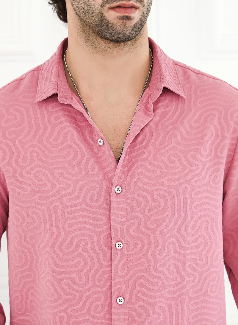 كامبوس سوترا Men's Rouge Pink Doodle-Tactile Regular Shirt