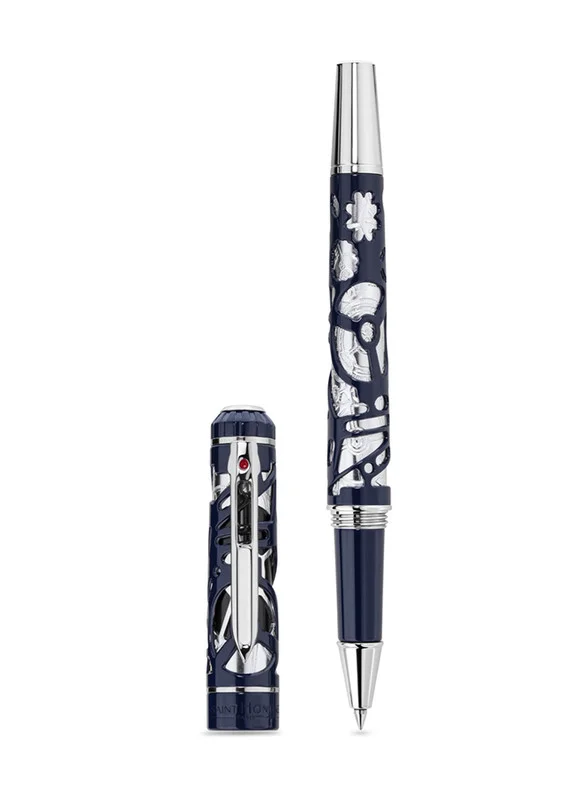 سانت هونور Saint Honore Monceau Ion Plated Blue & Silver Pen With Stainless Steel Inlay Pen - 6811 1D - 143MM
