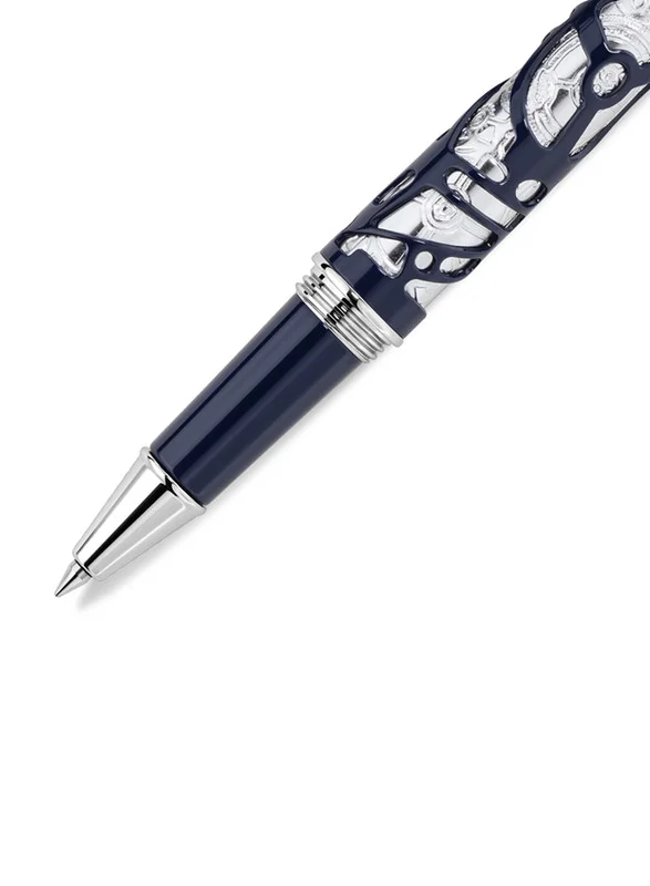 سانت هونور Saint Honore Monceau Ion Plated Blue & Silver Pen With Stainless Steel Inlay Pen - 6811 1D - 143MM