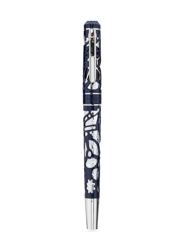 سانت هونور Saint Honore Monceau Ion Plated Blue & Silver Pen With Stainless Steel Inlay Pen - 6811 1D - 143MM