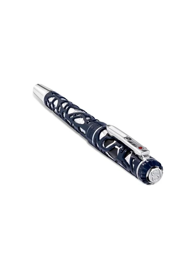 سانت هونور Saint Honore Monceau Ion Plated Blue & Silver Pen With Stainless Steel Inlay Pen - 6811 1D - 143MM