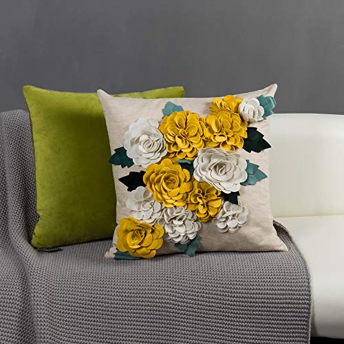 KINGROSE 3D Flower Throw Pillow Cover Home Decorative Accent Pillow Case Sham Square Cushion Cover Sofa Bed Couch Living Room 18 x 18 Inches Yellow White - Image 5