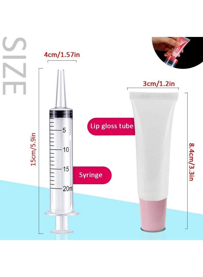 AMORIX 50PCS Lip Gloss Tubes Empty 10ml Pink Cap Lip Gloss Containers Lip Balm Tubes Cute Squeeze Tubes Lipgloss Making Supplies + 2 x 20ml Syringes Tag Labels for Lip Gloss Base - Image 2