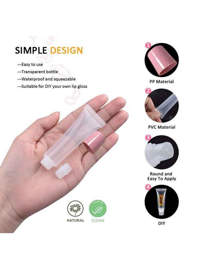AMORIX 50PCS Lip Gloss Tubes Empty 10ml Pink Cap Lip Gloss Containers Lip Balm Tubes Cute Squeeze Tubes Lipgloss Making Supplies + 2 x 20ml Syringes Tag Labels for Lip Gloss Base - Image 4