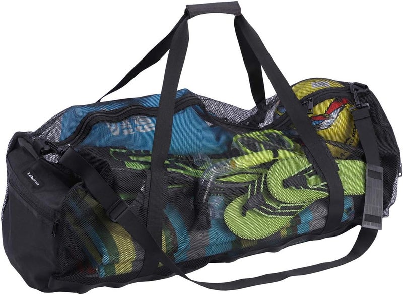 Leberna Large Beach Foldable Lightweight - Beach Toy Bag Mesh Bag for Swimming Pool Sand Toys, Black, 37 * 15 * 15 inch - Image 1