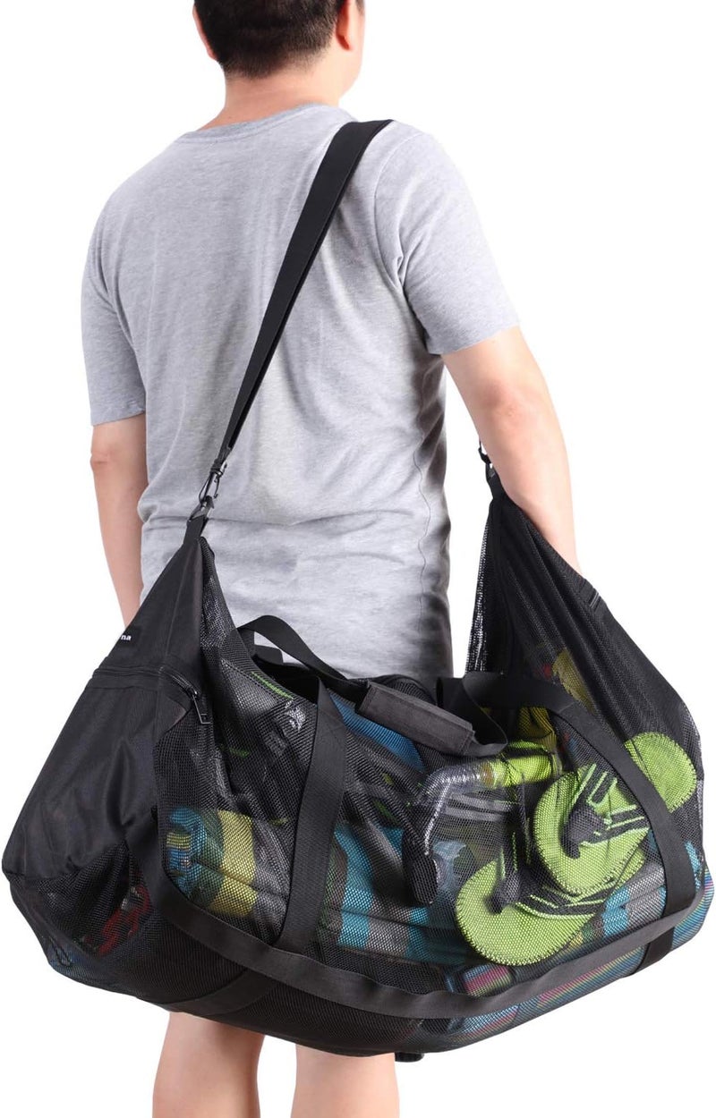 Leberna Large Beach Foldable Lightweight - Beach Toy Bag Mesh Bag for Swimming Pool Sand Toys, Black, 37 * 15 * 15 inch - Image 4